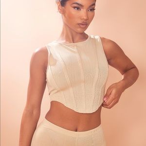 PLT Cream bandage rib seam detail sleeveless crop top size 10